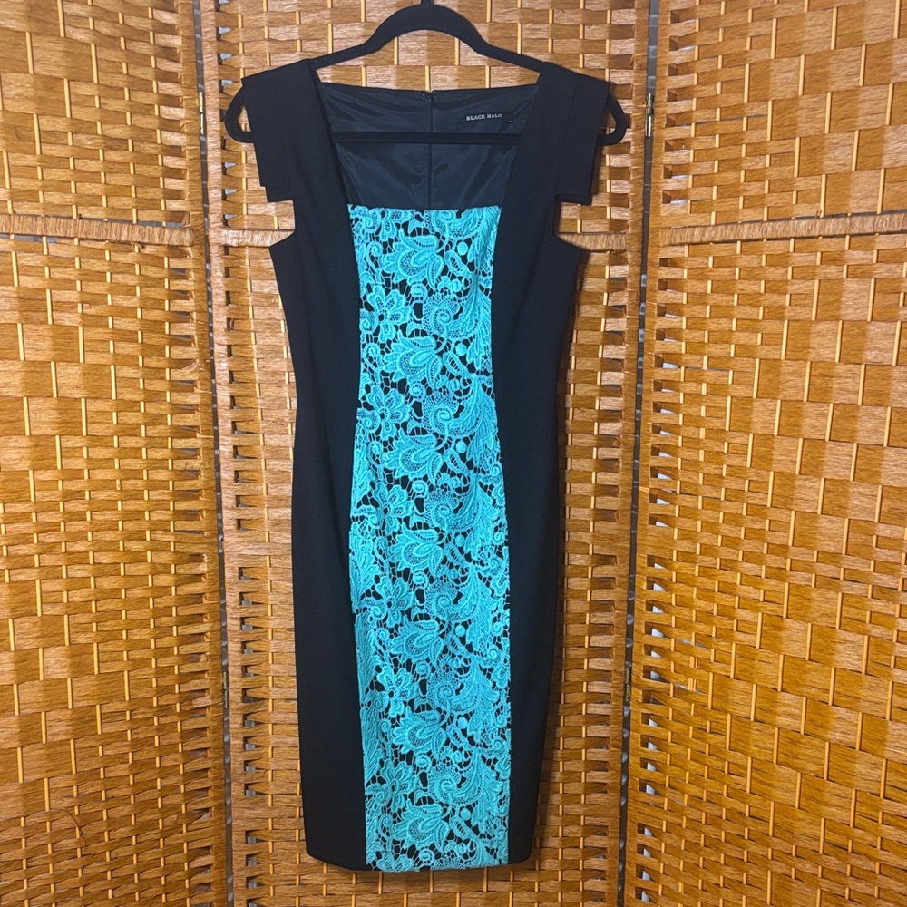 Black Halo Black & Turquoise Lace Midi Dress